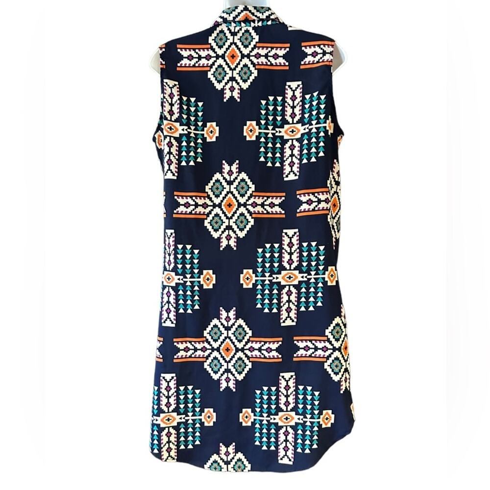 Pink Cattlelac Women’s Large Sleeveless Aztec Tunic Top Navy - Picture 2 of 7